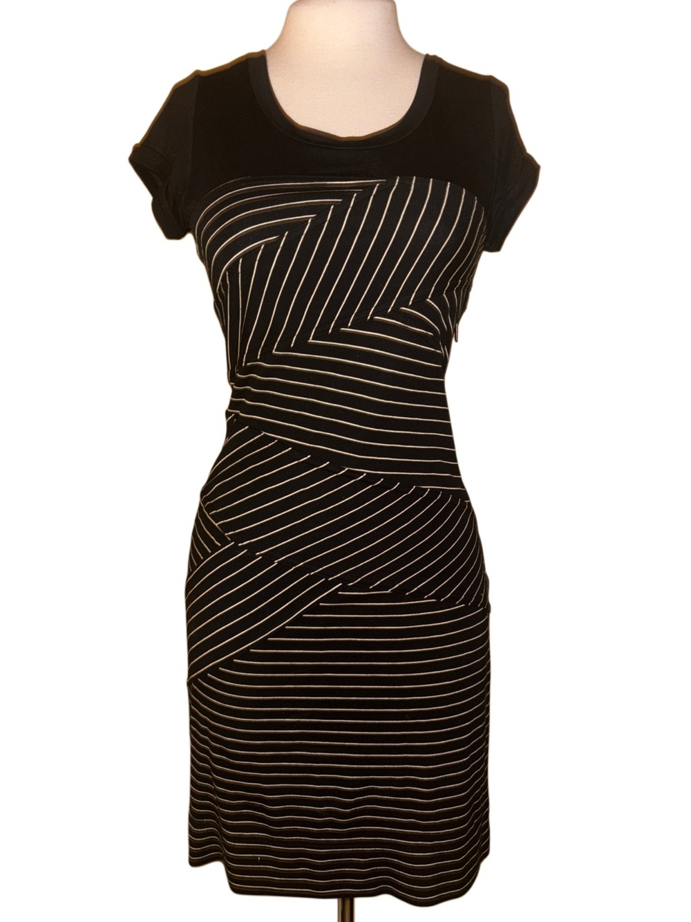BCBGMaxAzria Black and White Striped Fitted Mini Dress